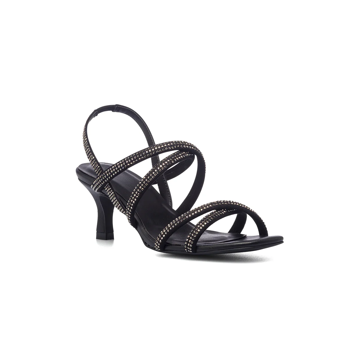 Sandali neri da donna con tacco 5 cm e strass Lora Ferres - Image 2