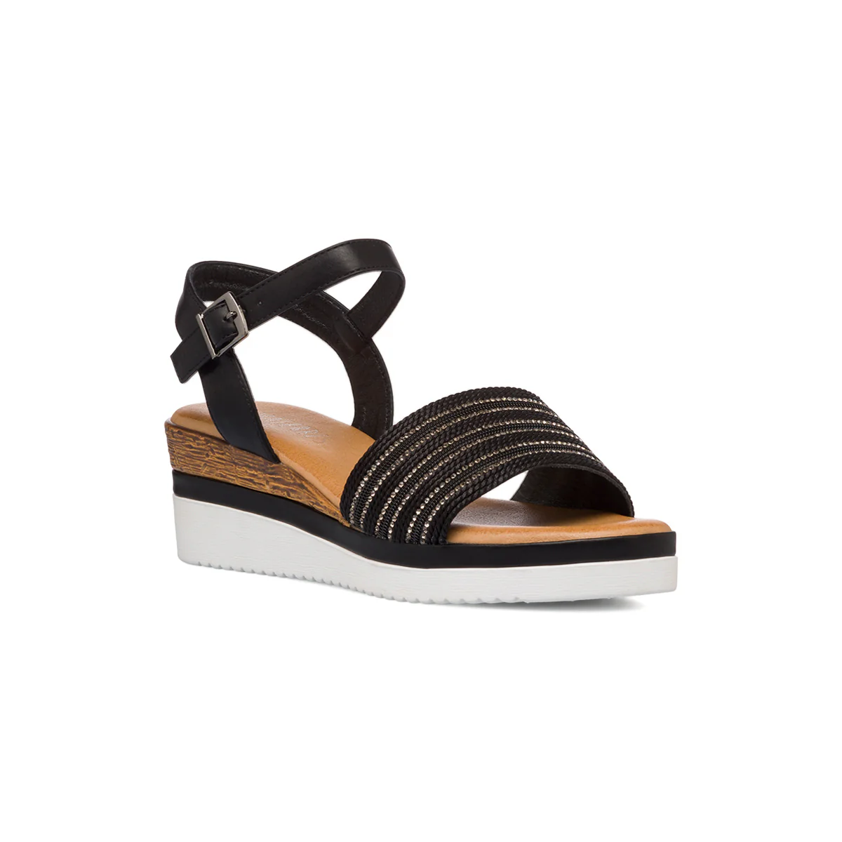 Sandali neri da donna con tacco 6 cm e dettaglio strass Lora Ferres - Image 2