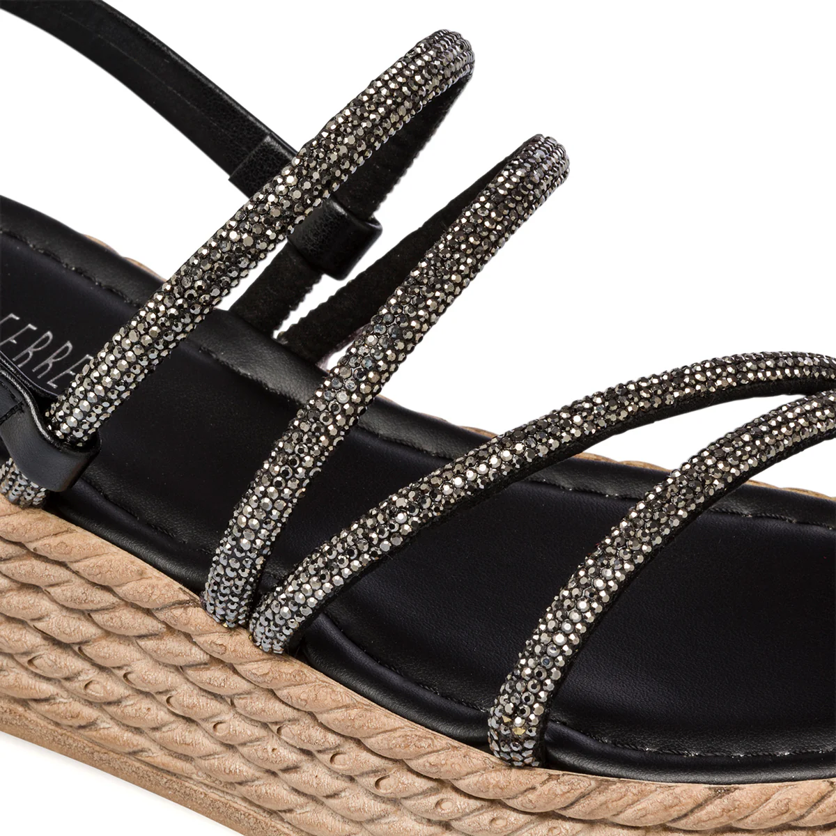 Sandali neri da donna con zeppa 5 cm e strass Lora Ferres - Image 6