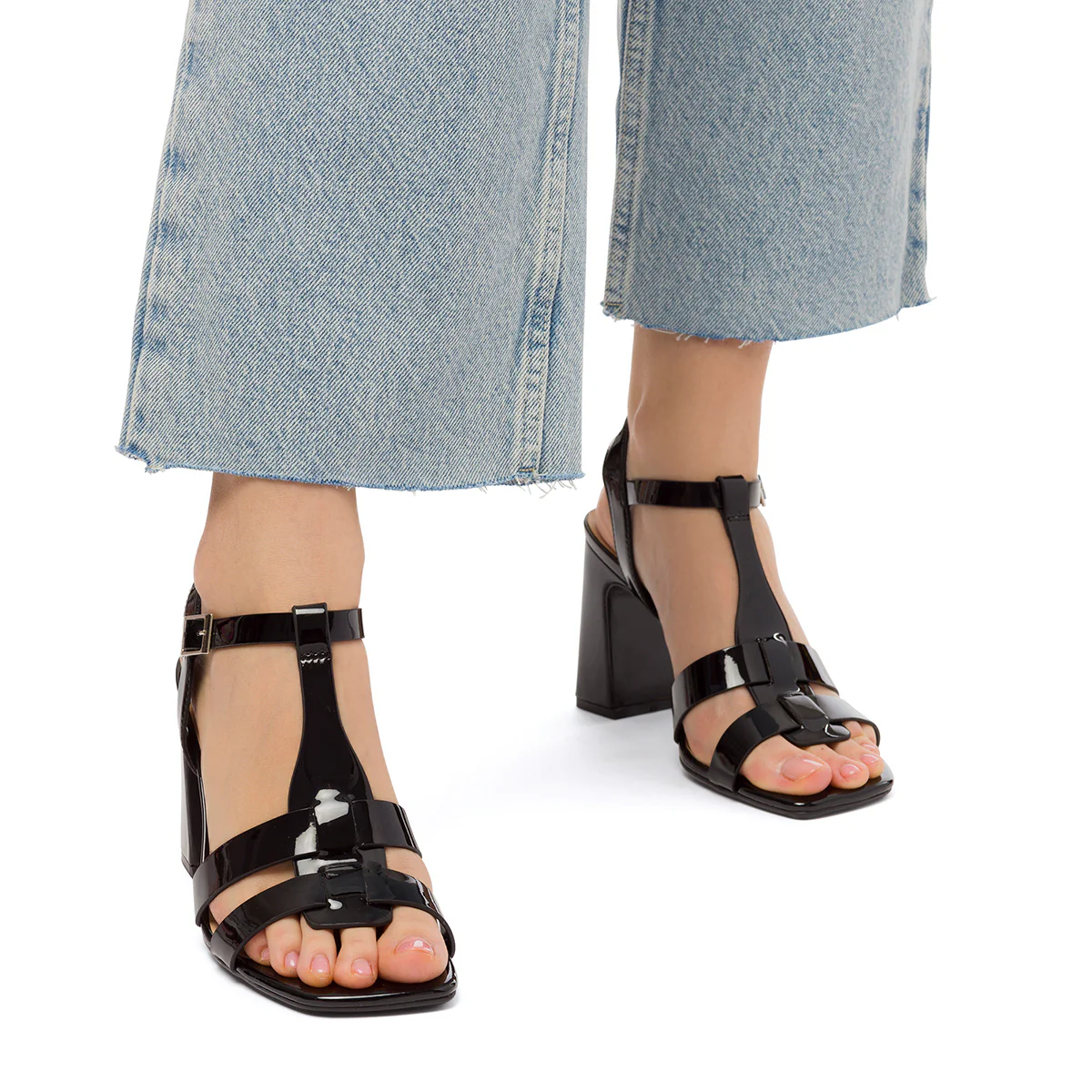 Sandali neri da donna effetto lucido con tacco a blocco 9 cm Swish Jeans - Image 3