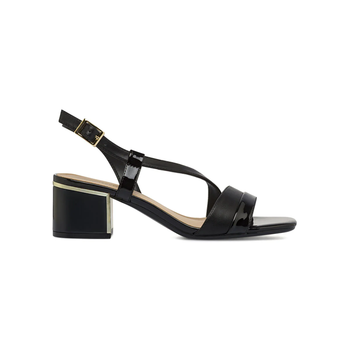 Sandali Neri Donna con tacco colonna 6 cm effetto vernice Lora Ferres