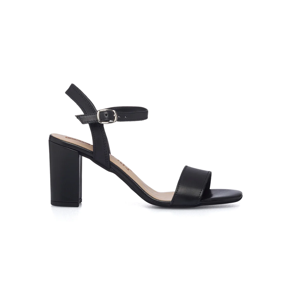 Sandali neri in pelle con cinturino e tacco 7 cm Primopiano