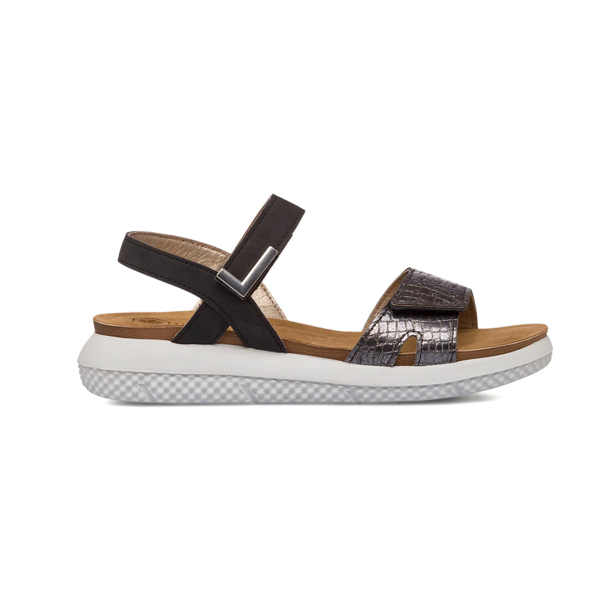 Sandali neri in pelle da donna con dettaglio laminato Lumberjack Giovanna