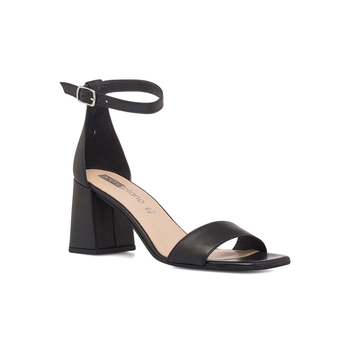 Sandali neri in pelle da donna con tacco a blocco 7 cm Primopiano - Image 5