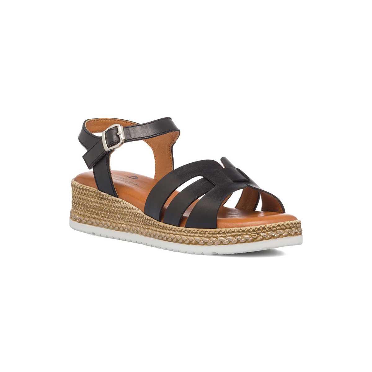 Sandali neri in pelle da donna con zeppa 4 cm P Essentials - Image 3