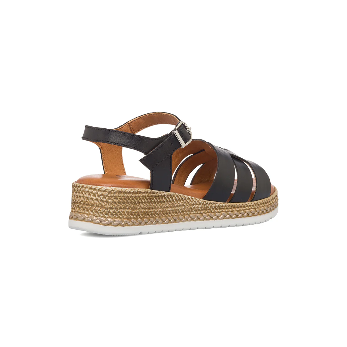 Sandali neri in pelle da donna con zeppa 4 cm P Essentials - Image 4