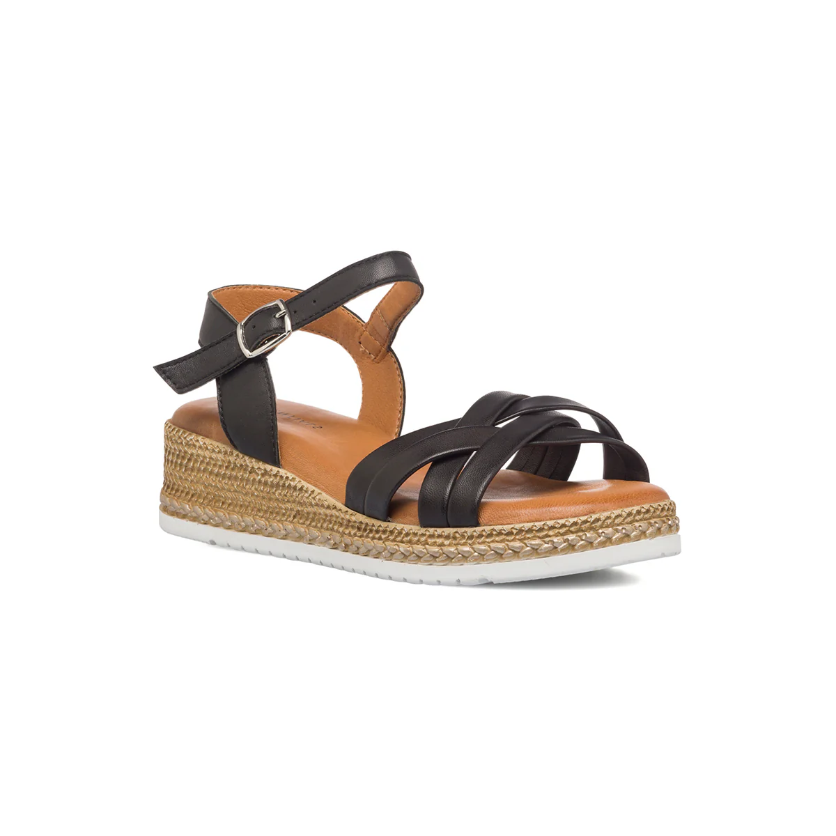 Sandali neri in pelle da donna con zeppa 4 cm P Essentials - Image 3