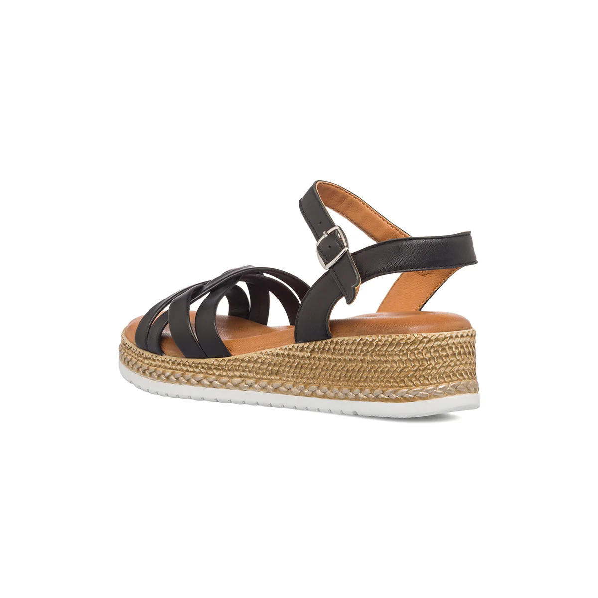 Sandali neri in pelle da donna con zeppa 4 cm P Essentials - Image 4