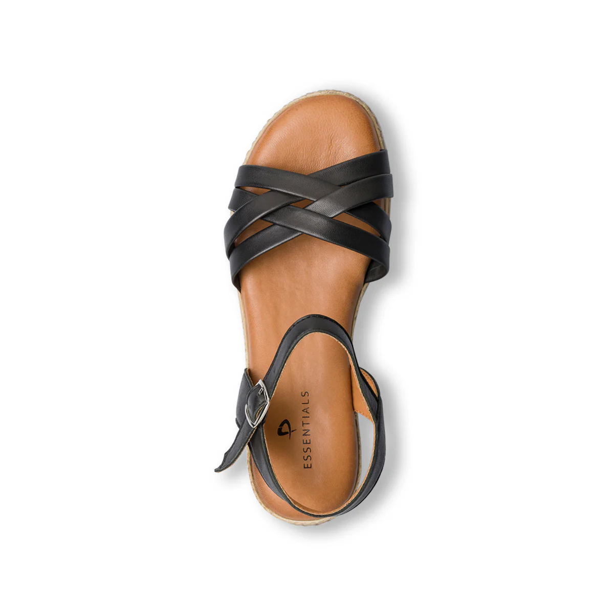 Sandali neri in pelle da donna con zeppa 4 cm P Essentials - Image 6