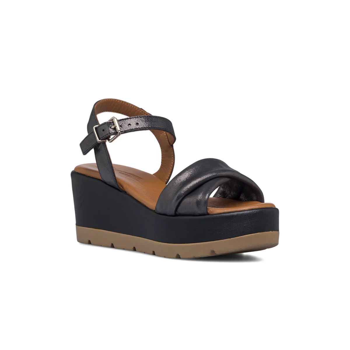 Sandali neri in pelle da donna con zeppa 7 cm Lumberjack Marty - Image 2