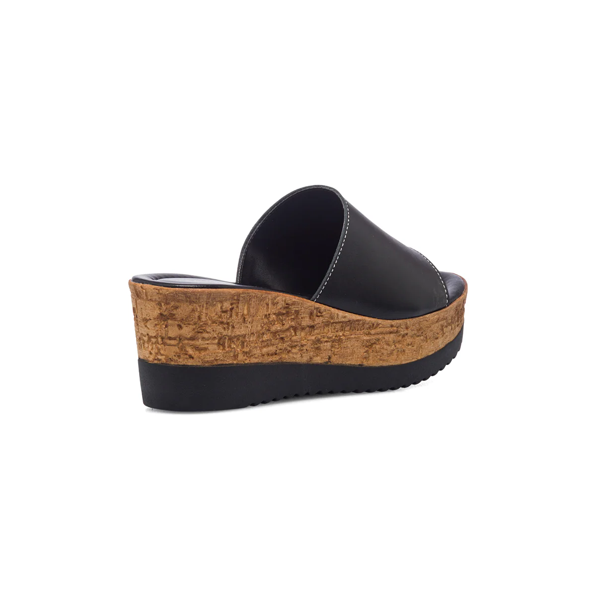 Sandali neri in pelle da donna con zeppa 7 cm Primopiano - Image 3