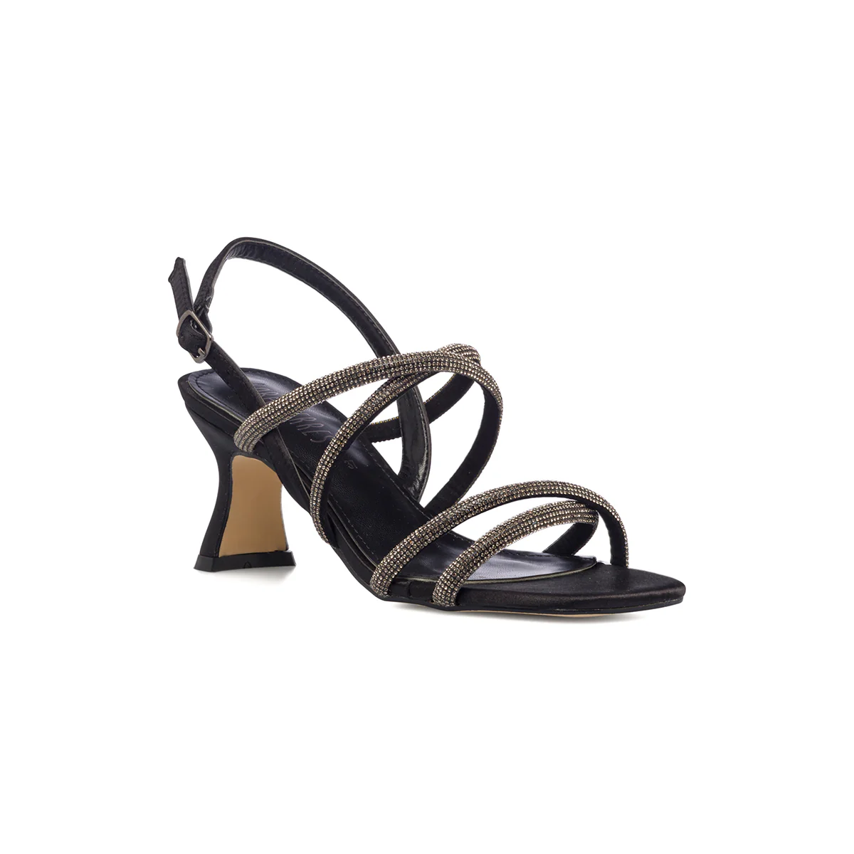 Sandali neri in raso da donna con strass e tacco 6 cm Lora Ferres - Image 5