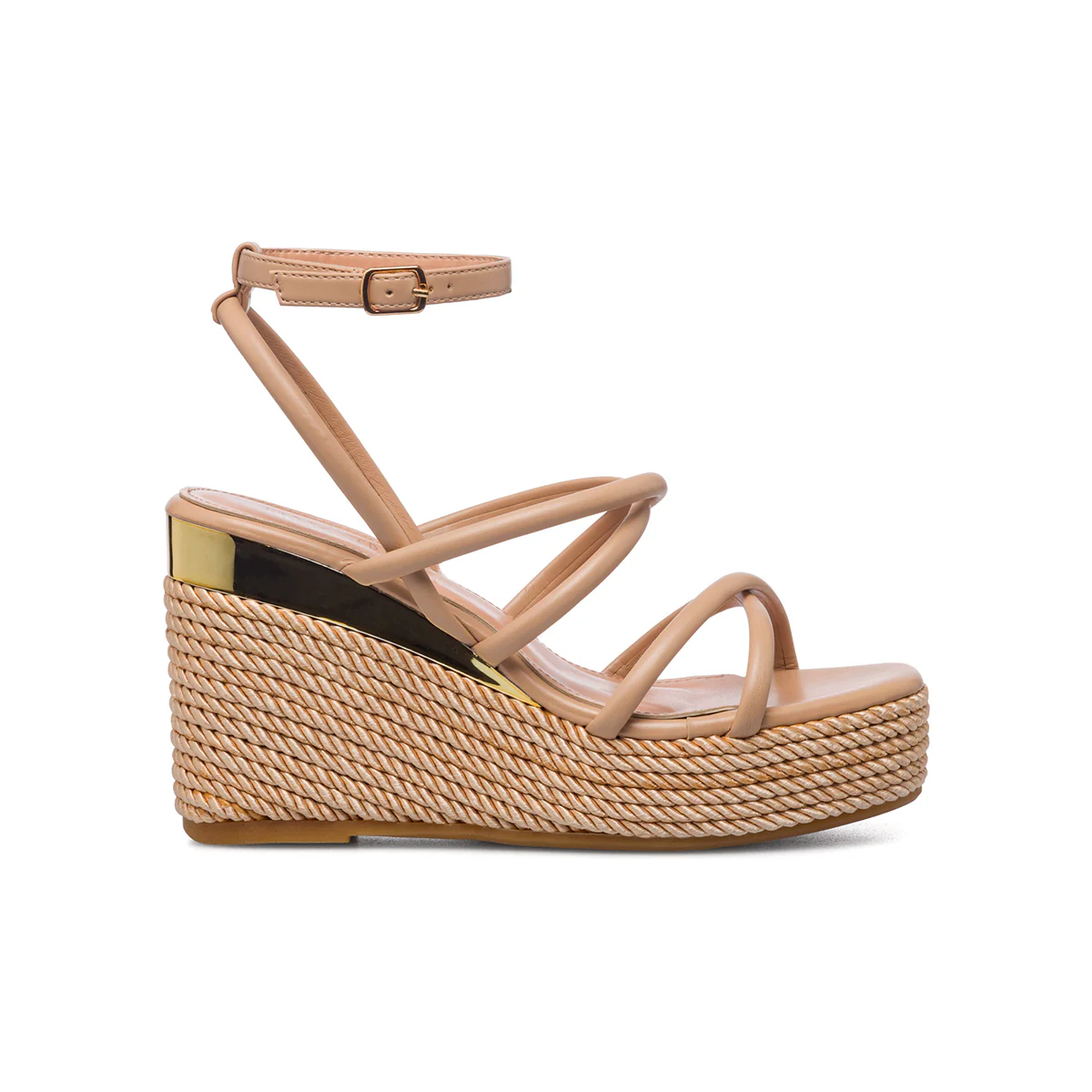 Sandali nude da donna con zeppa 10 cm e cinturini incrociati Lora Ferres