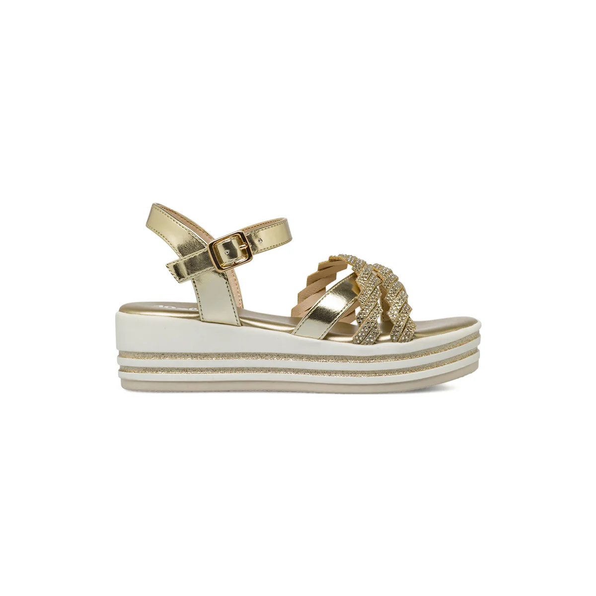 Sandali Oro da Bambina con fasce di strass e suola platform Dieci Baci