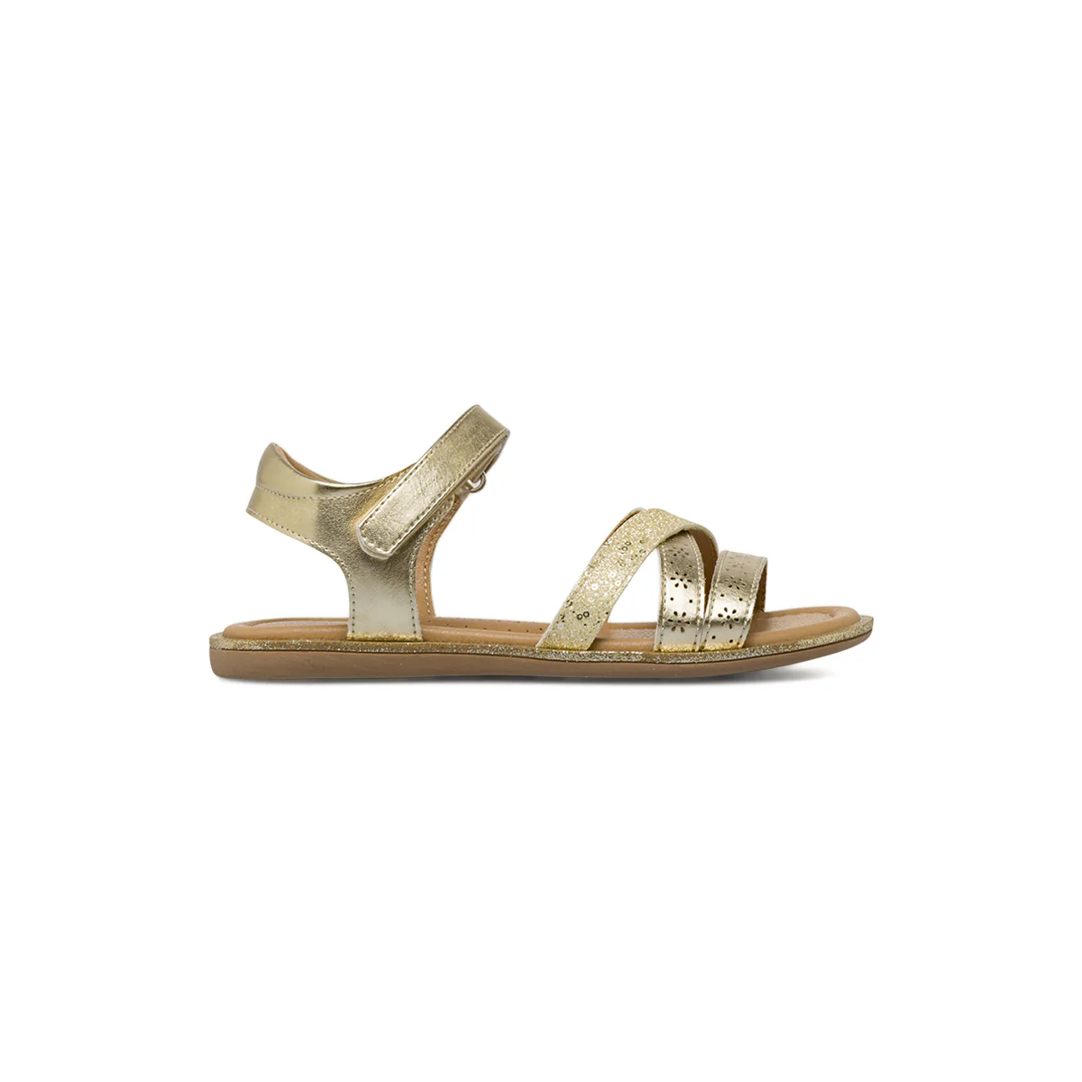 Sandali Oro da Bambina con paillettes e fiori traforati Dieci Baci