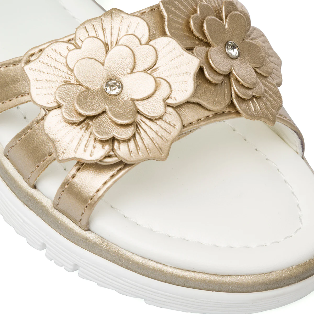 Sandali Oro da Bambina e Ragazza Dieci Baci con Fiori decorativi e Strass - Image 4