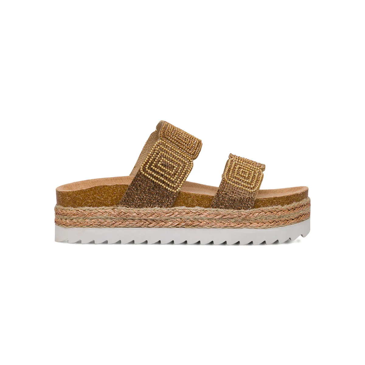 Sandali Oro da Donna con dettagli strass Gioiello e suola in rafia Lora Ferres