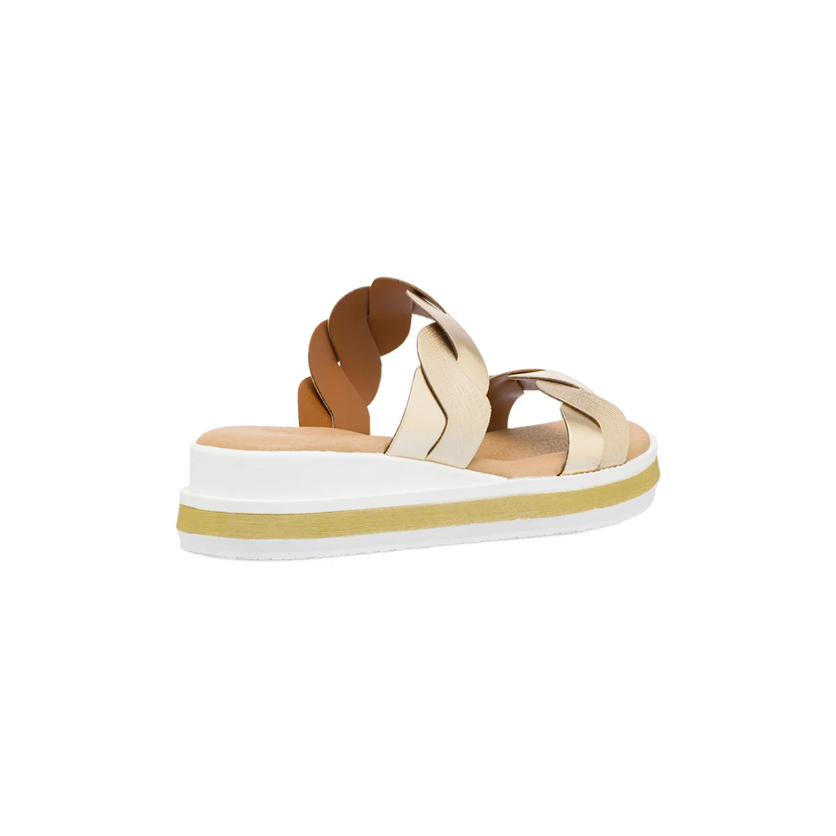 Sandali oro da donna con doppia fascia intrecciata e zeppa comoda P Soft - Image 3