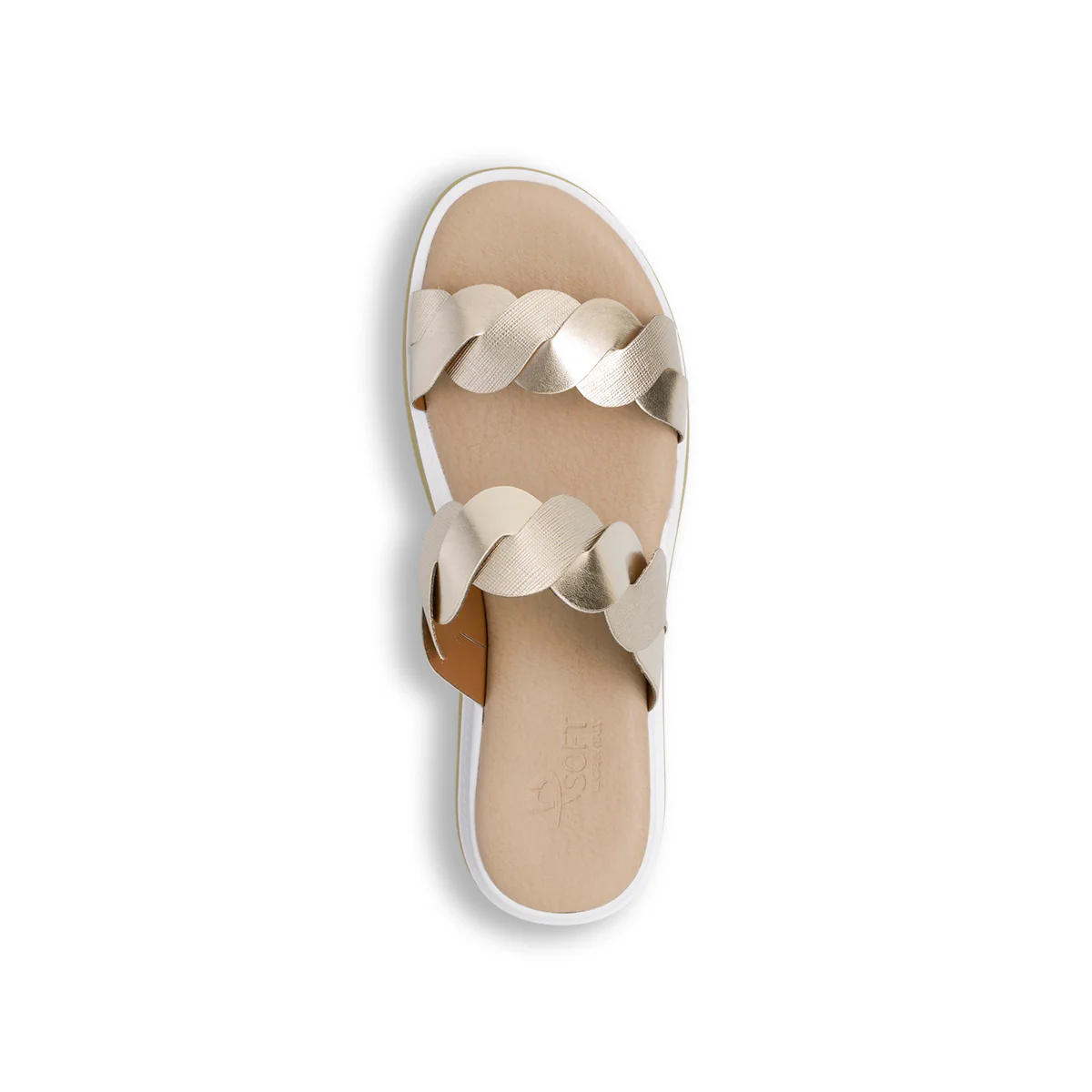 Sandali oro da donna con doppia fascia intrecciata e zeppa comoda P Soft - Image 5
