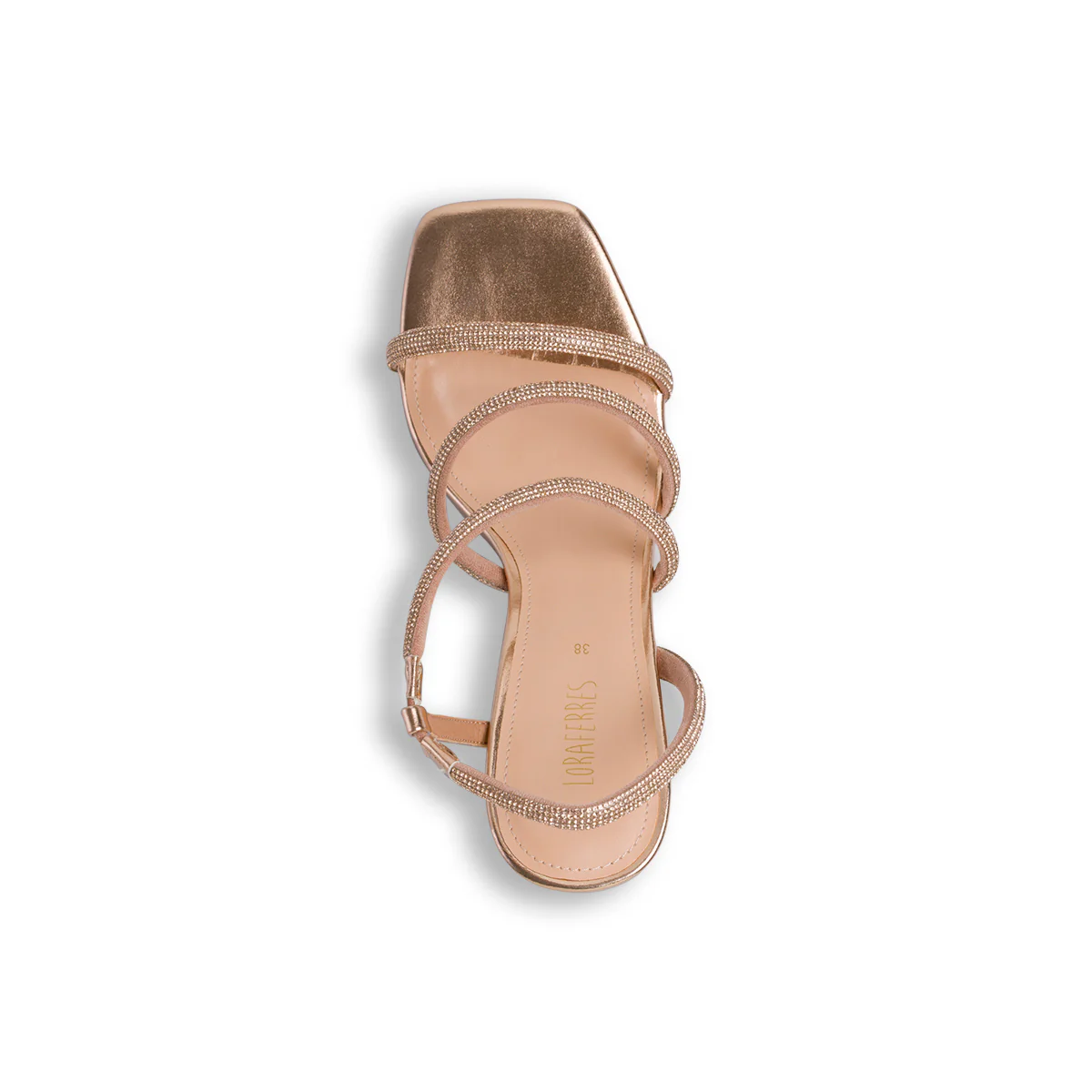 Sandali oro da Donna con tacco a rocchetto 10 cm e strass Lora Ferres - Image 6