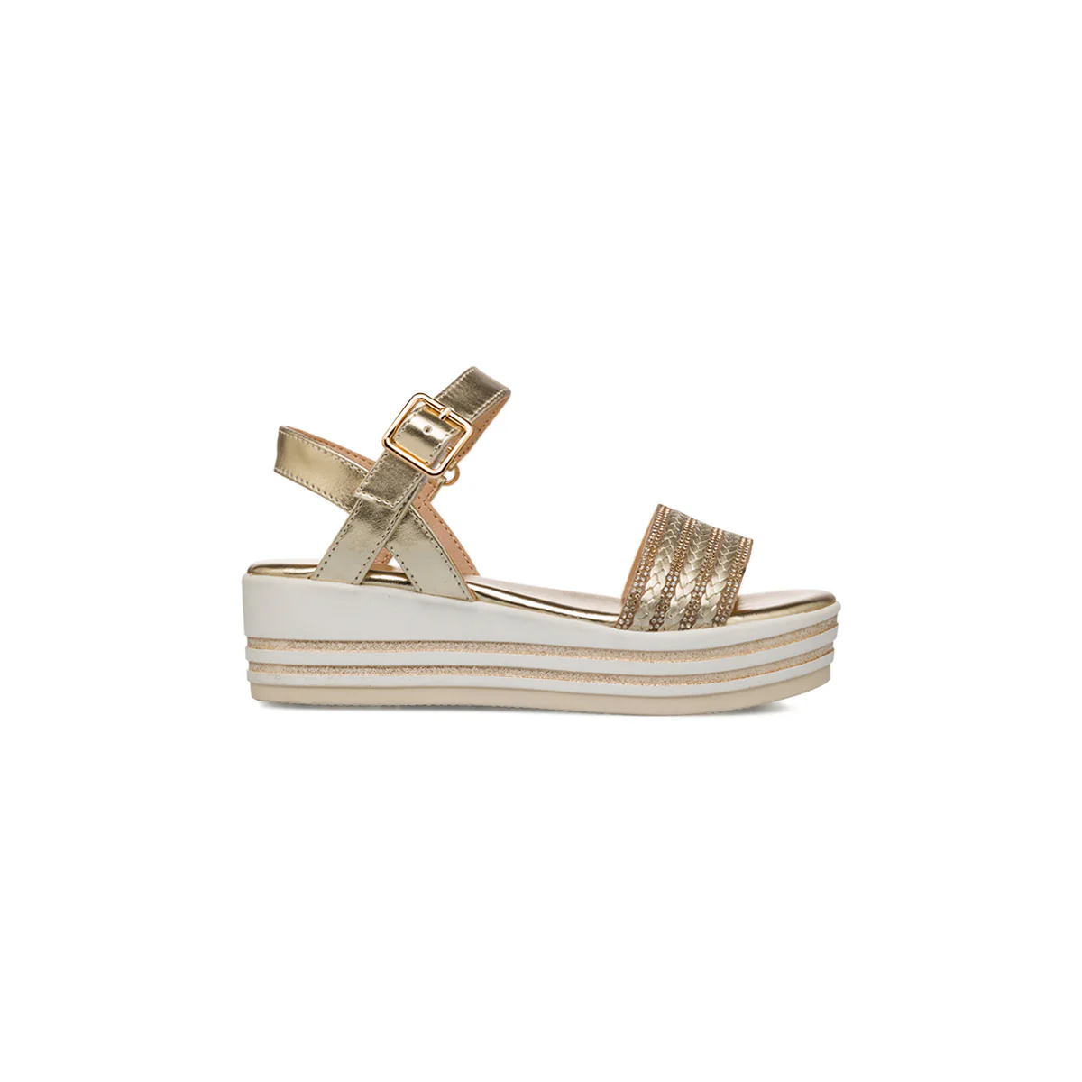 Sandali oro e bianco con zeppa 4 cm da Bambina e Ragazza Dieci Baci