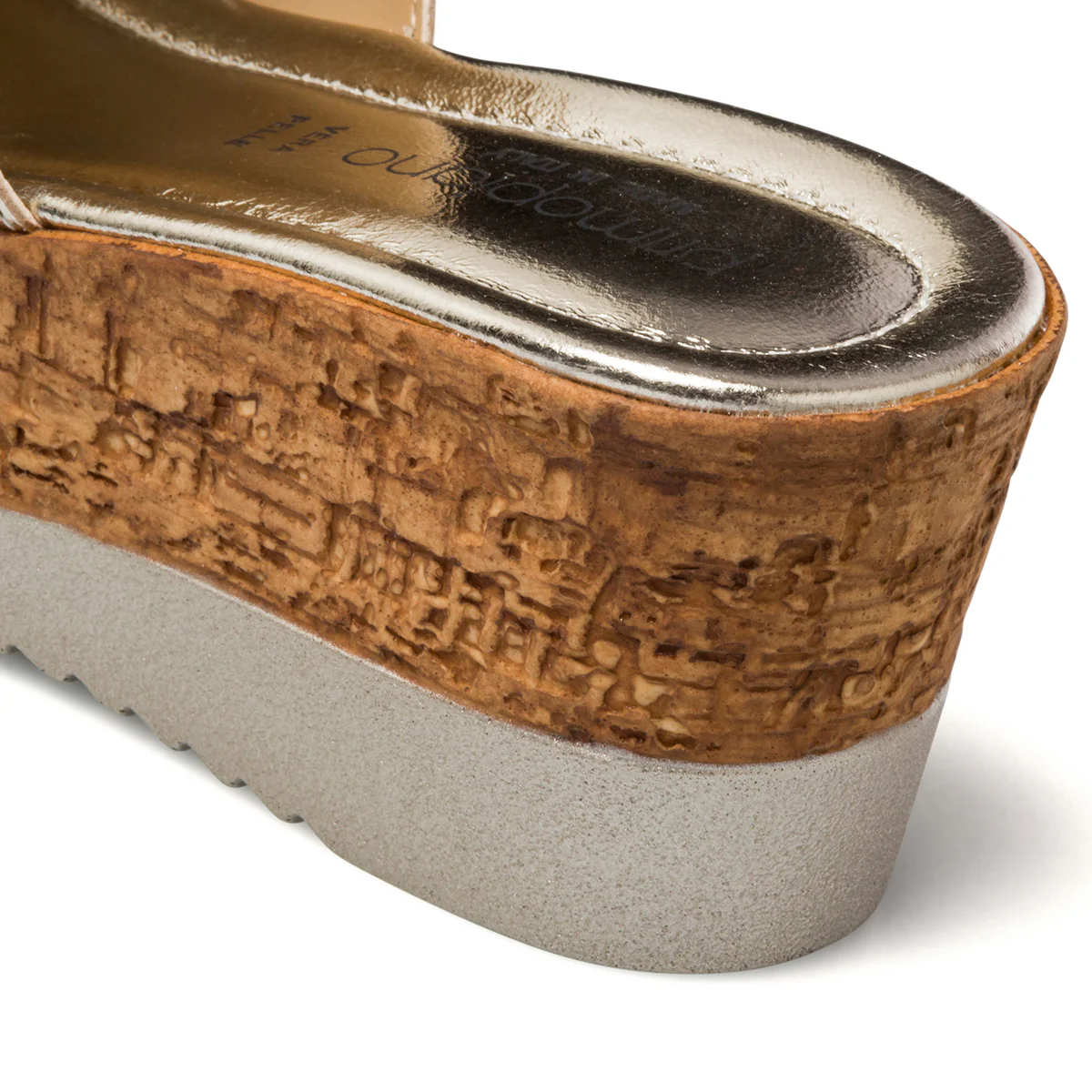 Sandali oro in pelle da donna con zeppa 7 cm Primopiano - Image 6
