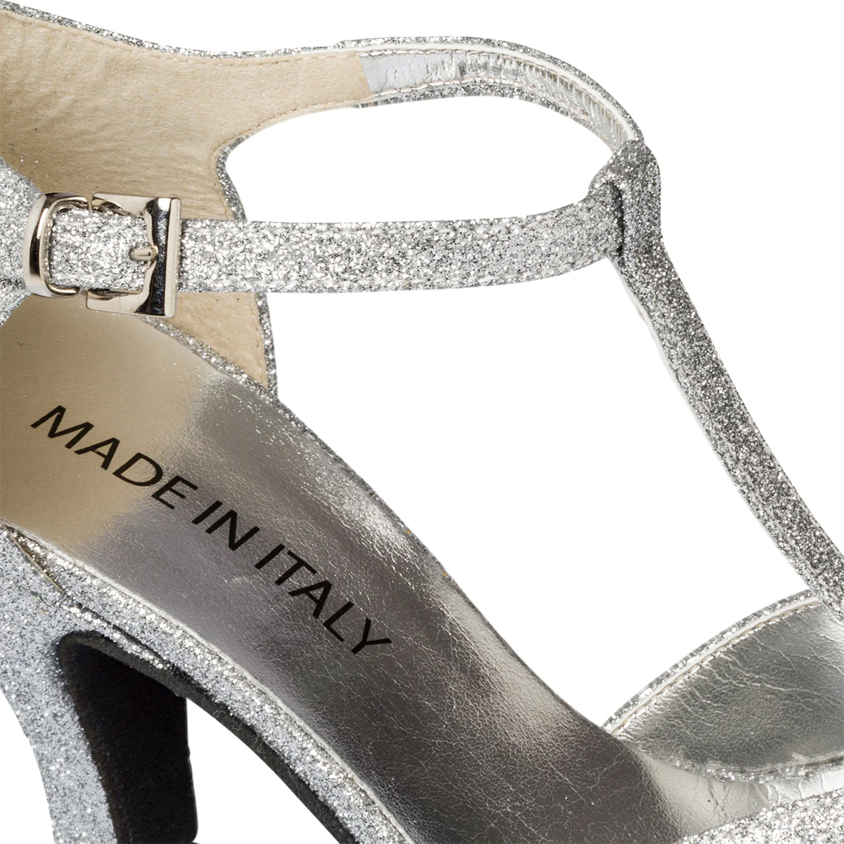 Sandali peep-toe da ballo argento effetto glitterato con cinturino t-bar e tacco 8 cm - Image 18