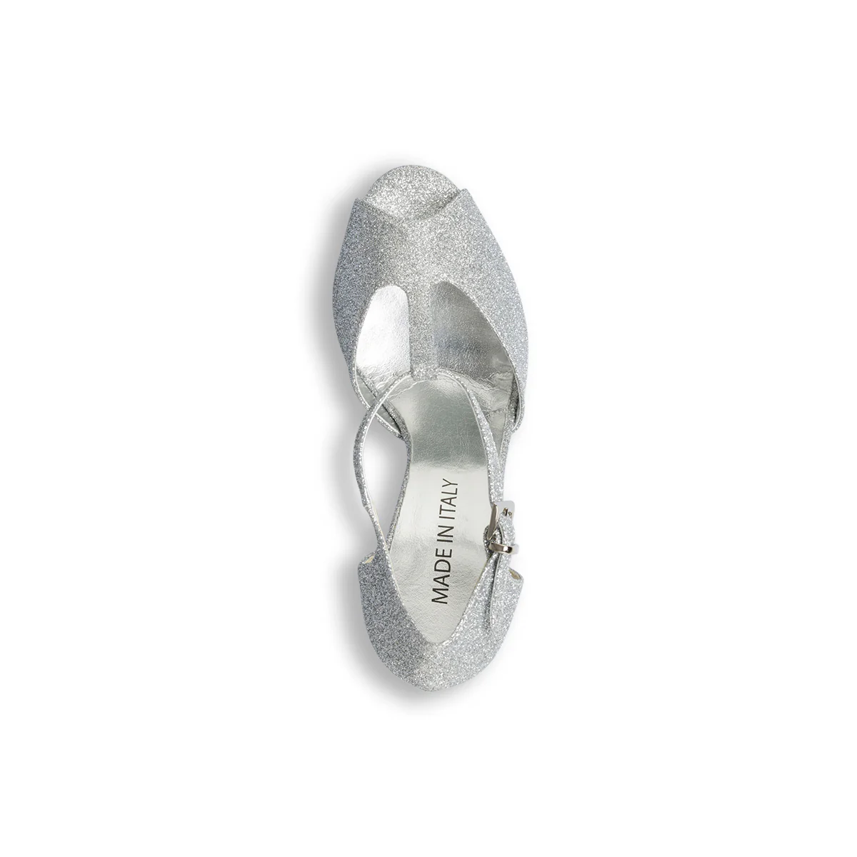 Sandali peep-toe da ballo argento effetto glitterato con cinturino t-bar e tacco 8 cm - Image 20