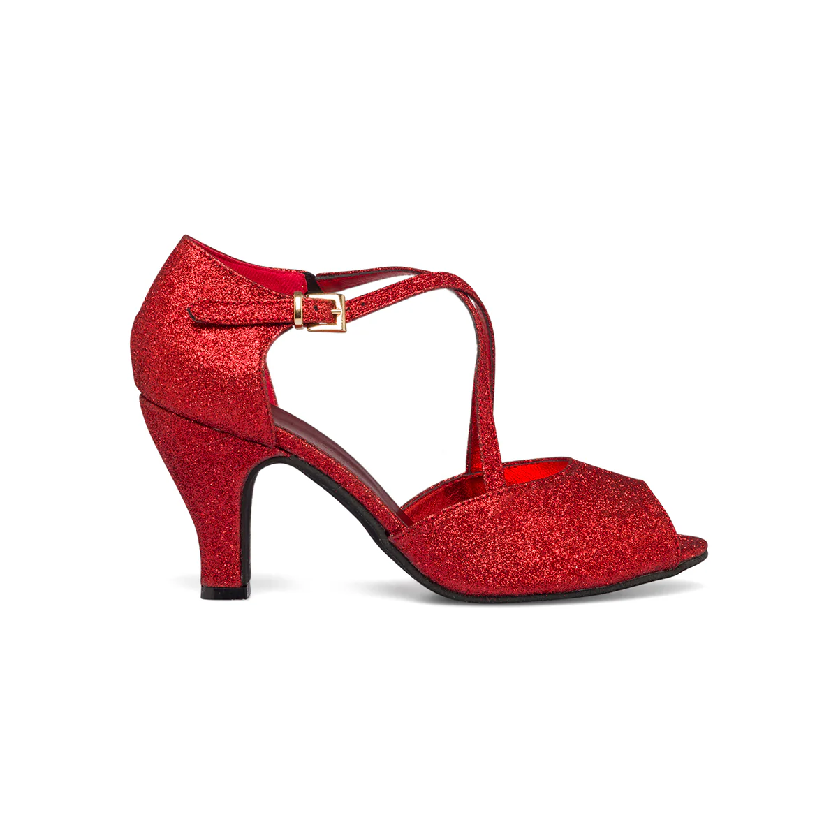 Sandali peep-toe da ballo rossi effetto glitterato con tacco 8 cm - Image 12