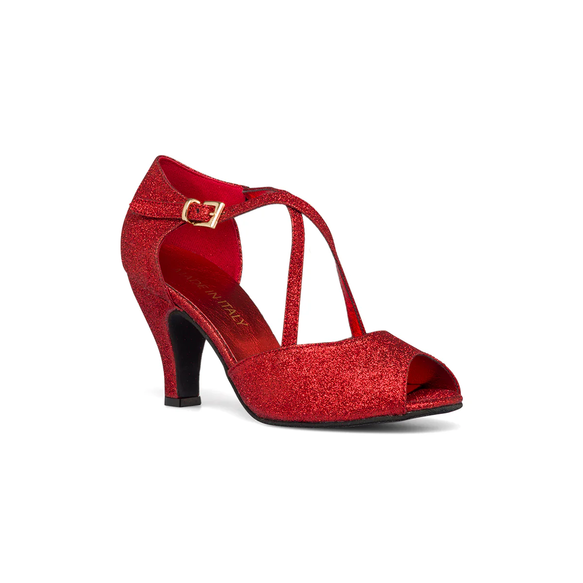 Sandali peep-toe da ballo rossi effetto glitterato con tacco 8 cm - Image 13