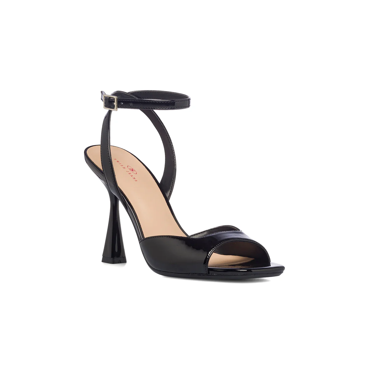 Sandali peep-toe neri effetto vernice da donna con tacco a rocchetto 9 cm Swish Jeans - Image 5