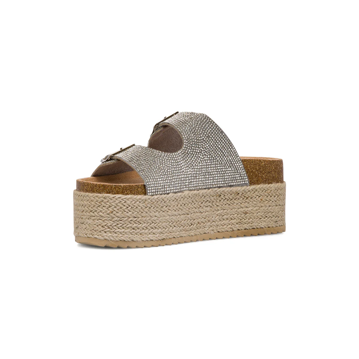 Sandali Platform Argento con Strass e suola in Rafia da Donna Lora Ferres - Image 4