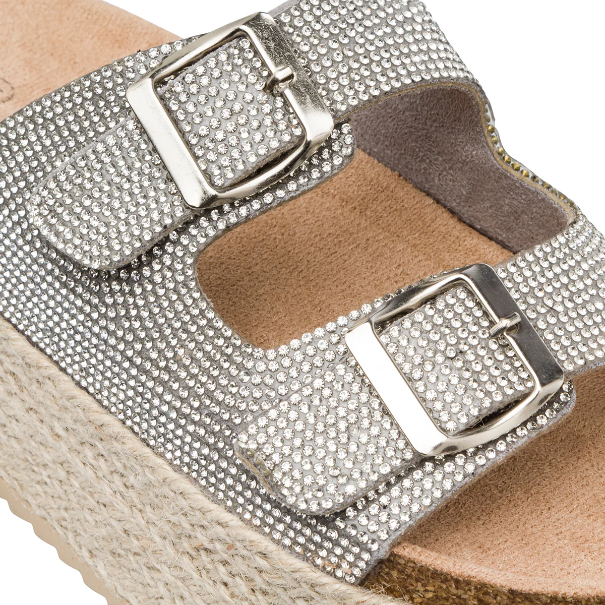 Sandali Platform Argento con Strass e suola in Rafia da Donna Lora Ferres - Image 5