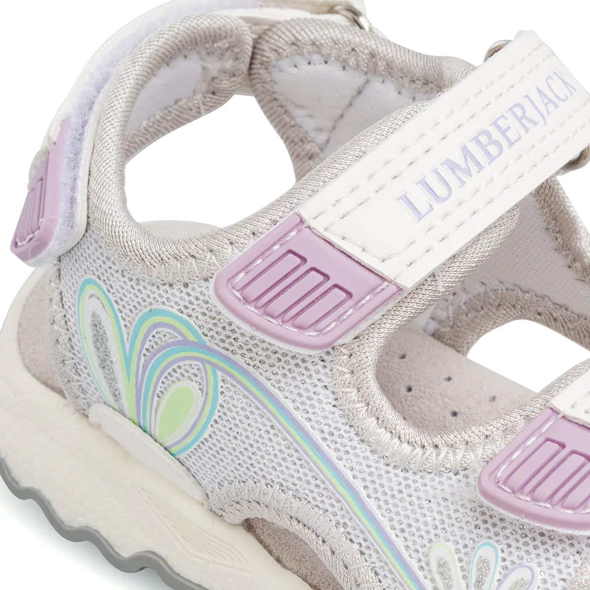 Sandali primi passi bambina bianchi e lilla con goiello glitter e stampa laterale Lumberjack Toby - Image 11