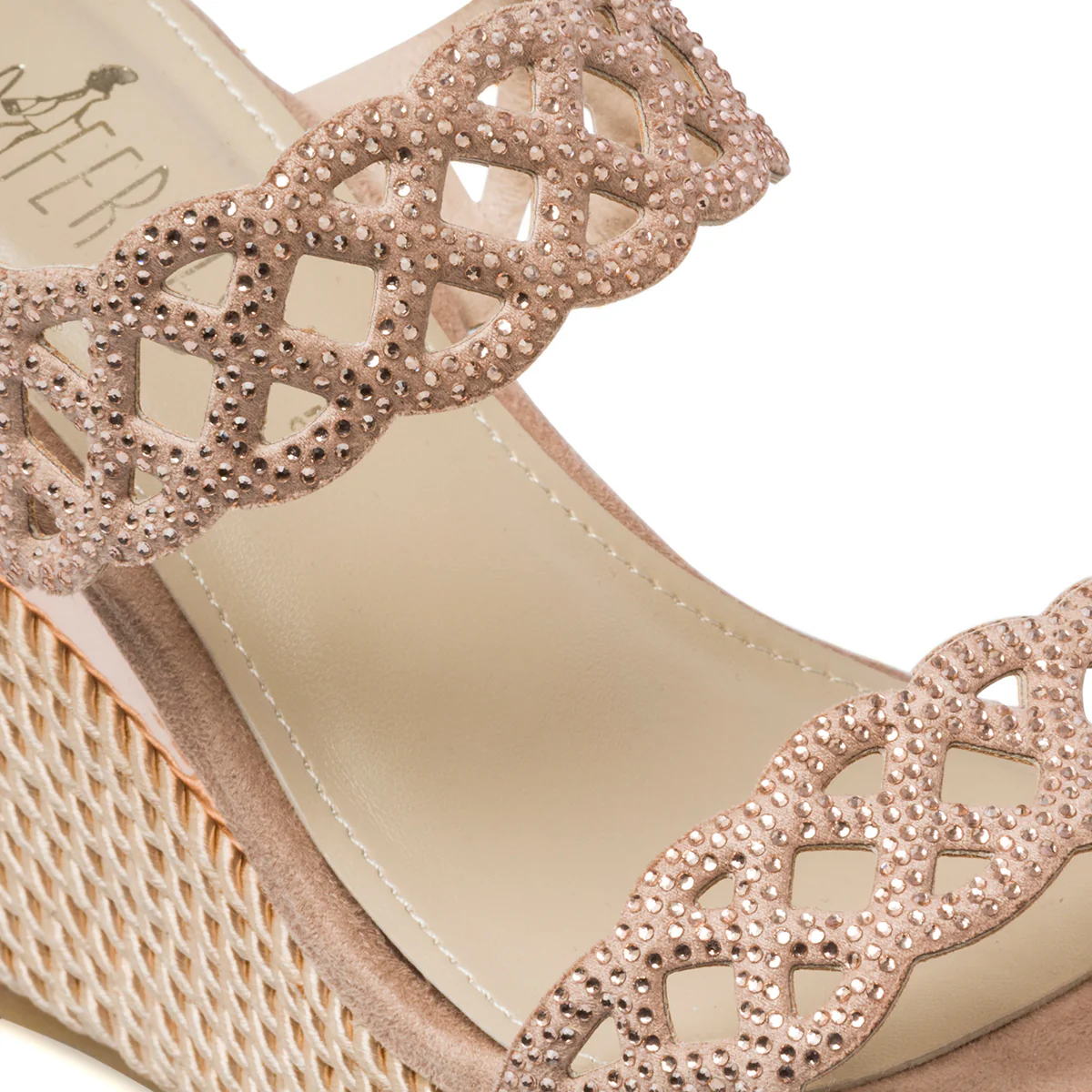 Sandali gioiello rosa cipria da donna con zeppa 10 cm e strass Lora Ferres - Image 14