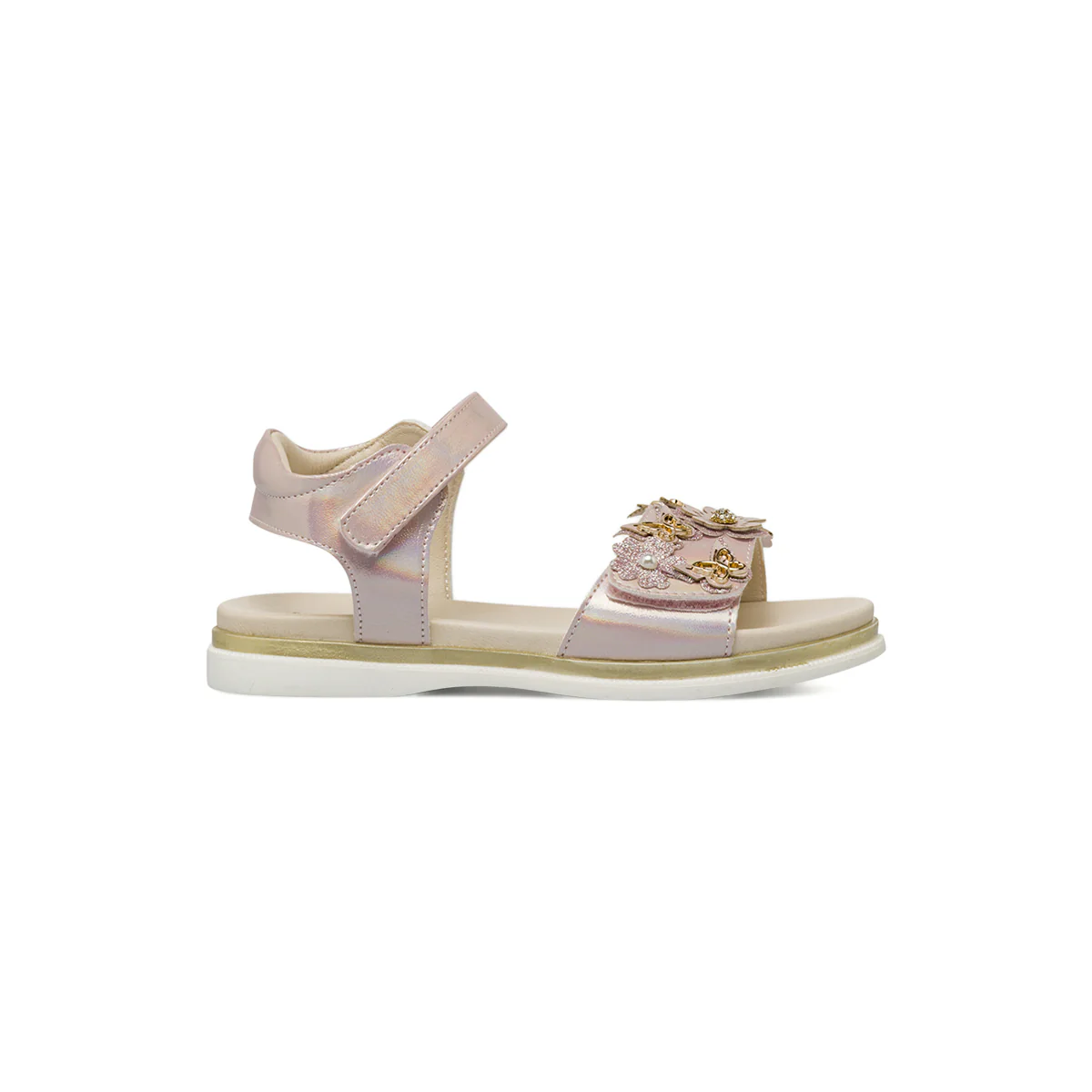Sandali rosa iridescente da Bambina con fiori e farfalle Dieci Baci