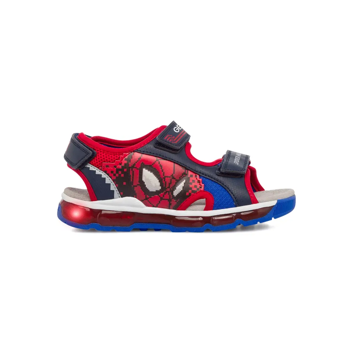 Sandali traspiranti da ragazzo blu e rossi con stampa Spiderman e luci led con botton on/off Geox Android