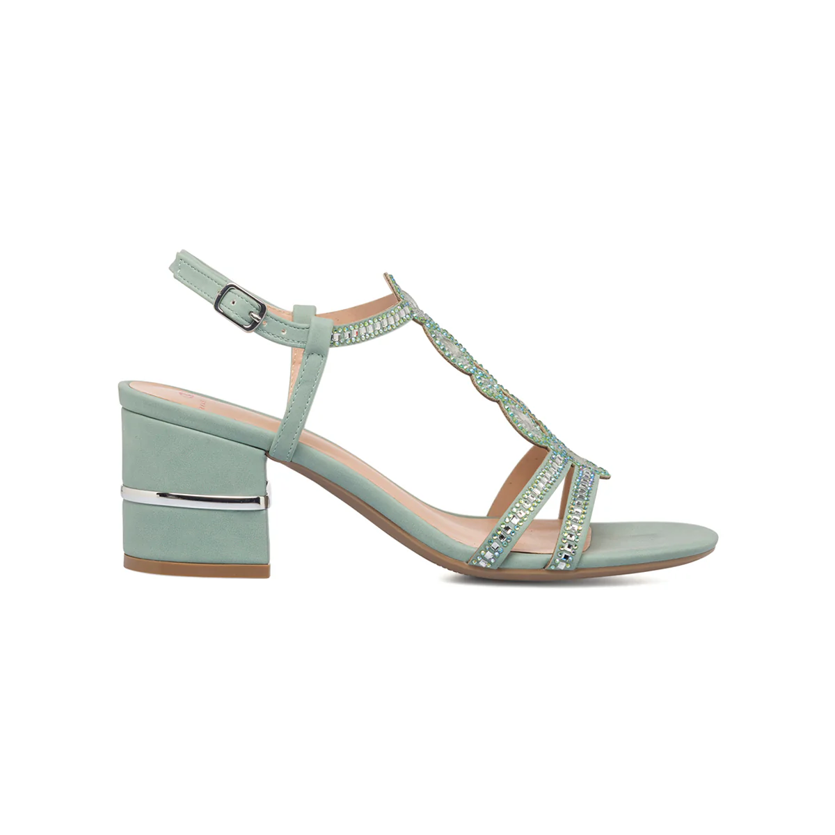 Sandali verdi da donna con tacco a blocco 6 cm e strass gioiello Swish Jeans