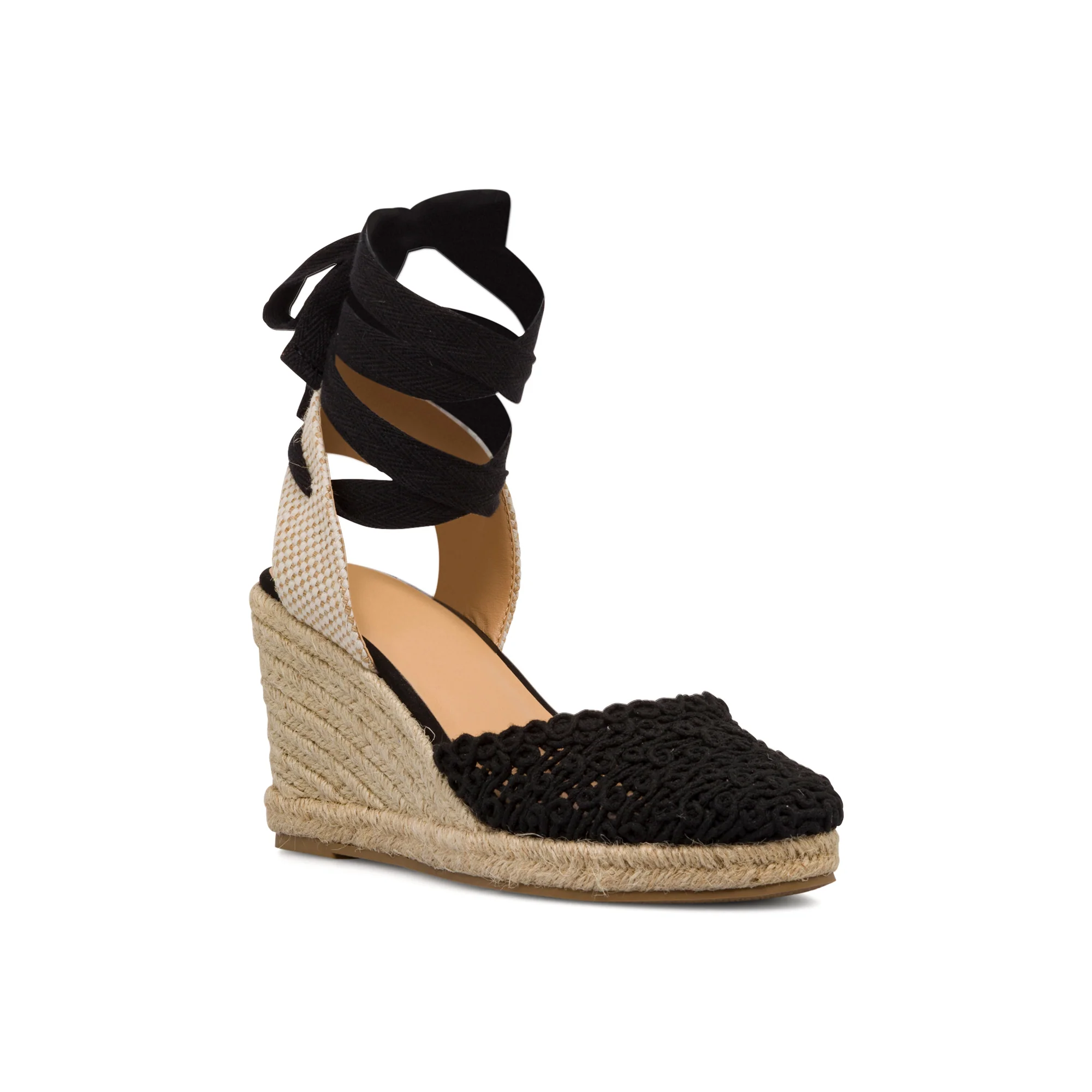 Sandali Zeppe 8,5 cm nere da Donna in tessuto effetto crochet Lora Ferres - Image 2