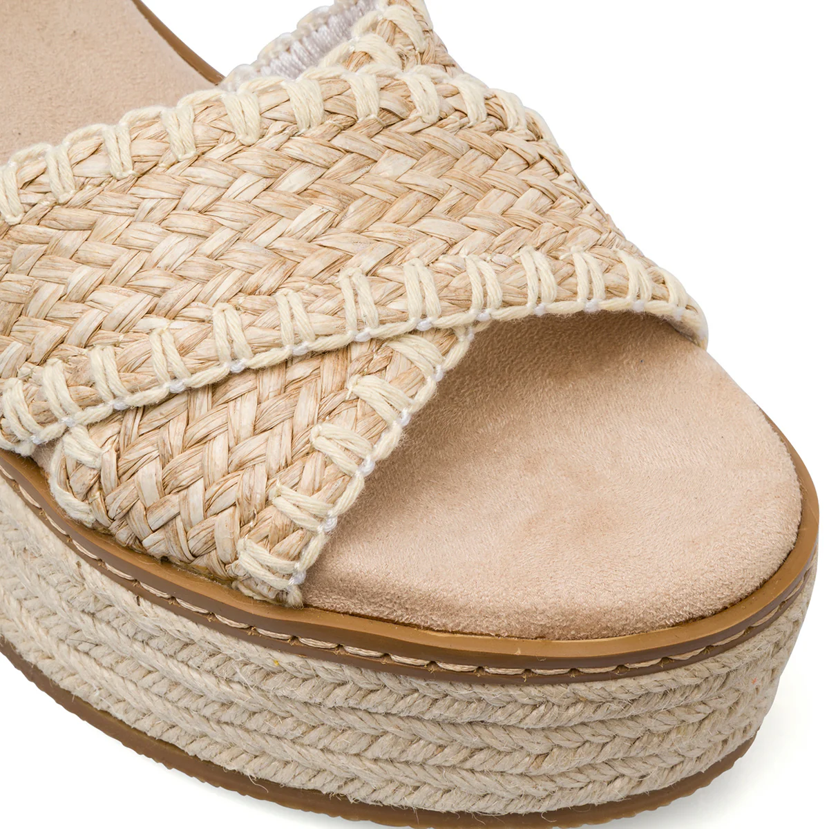 Sandali Zeppe 8 cm da Donna Beige con dettagli effetto rafia Lora Ferres - Image 3