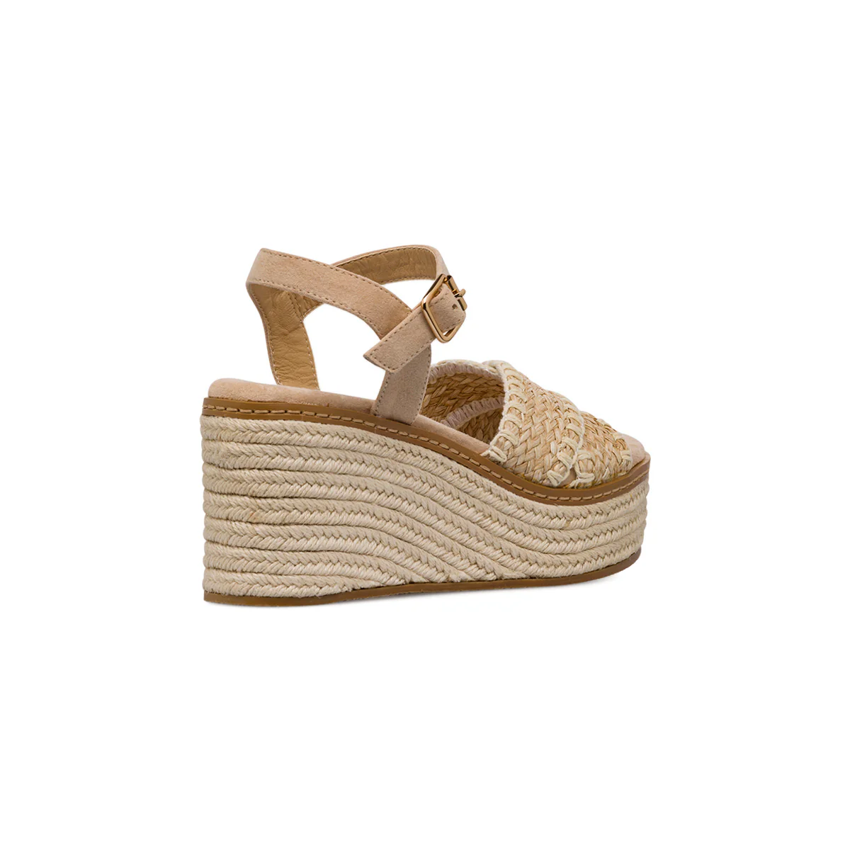 Sandali Zeppe 8 cm da Donna Beige con dettagli effetto rafia Lora Ferres - Image 4