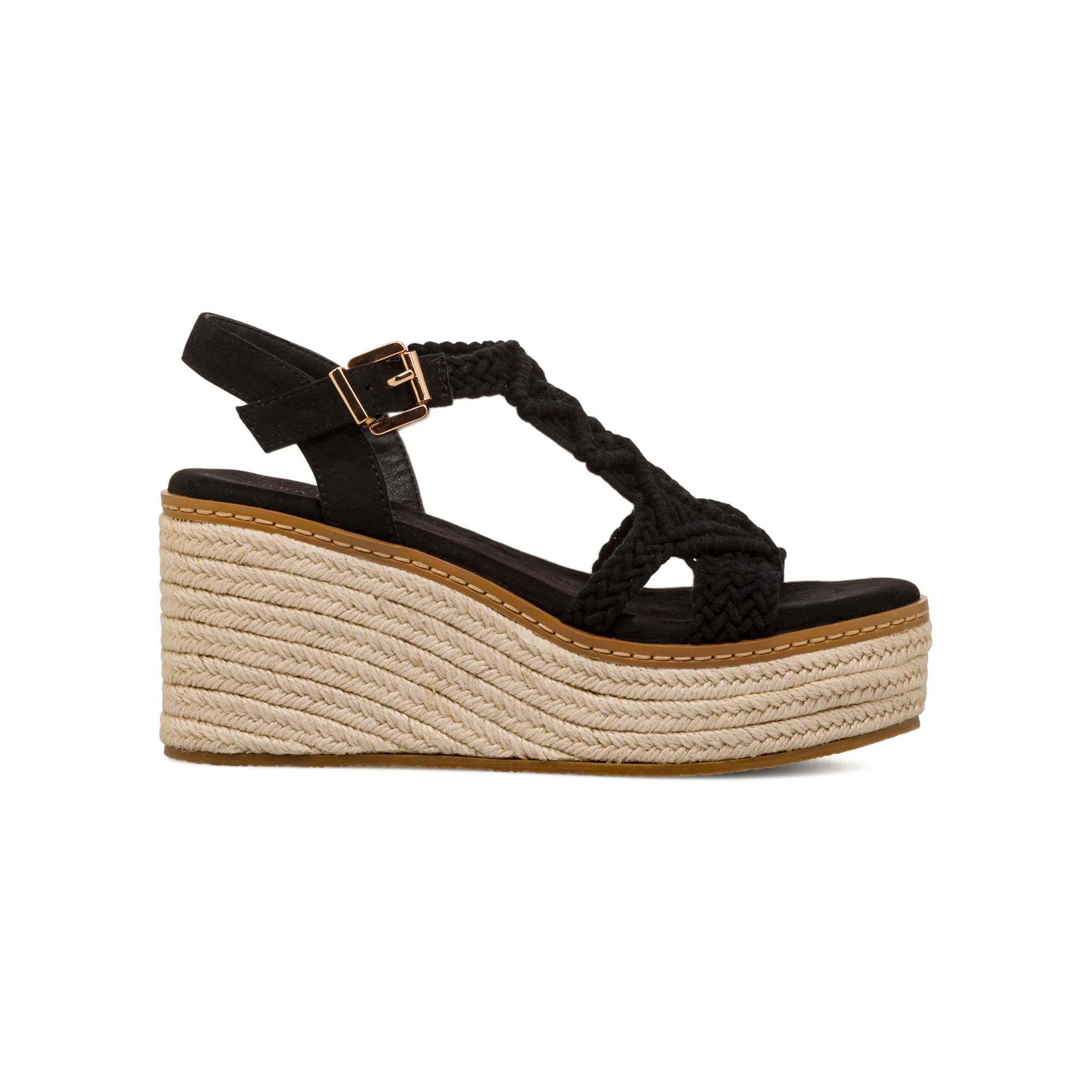 Sandali Zeppe 8 cm da Donna neri in tessuto effetto crochet Lora Ferres
