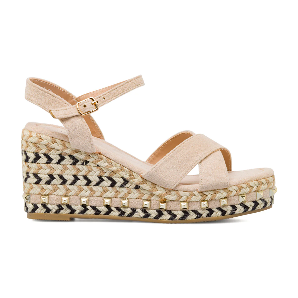 Sandali Zeppe Beige da Donna con tacco 8,5 cm in corda e borchie Lora Ferres