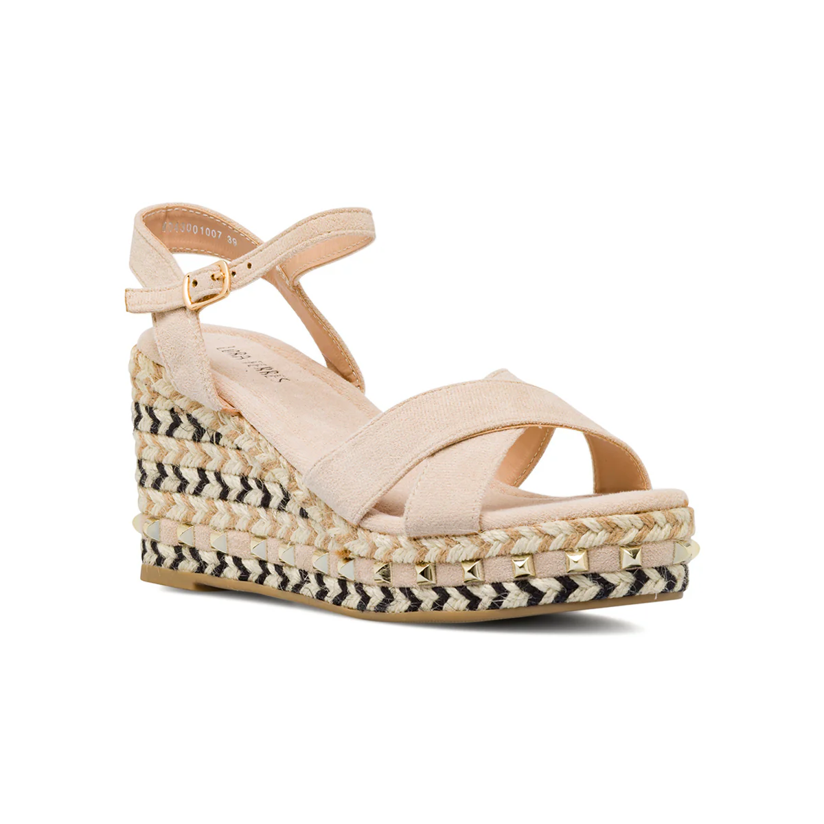 Sandali Zeppe Beige da Donna con tacco 8,5 cm in corda e borchie Lora Ferres - Image 5