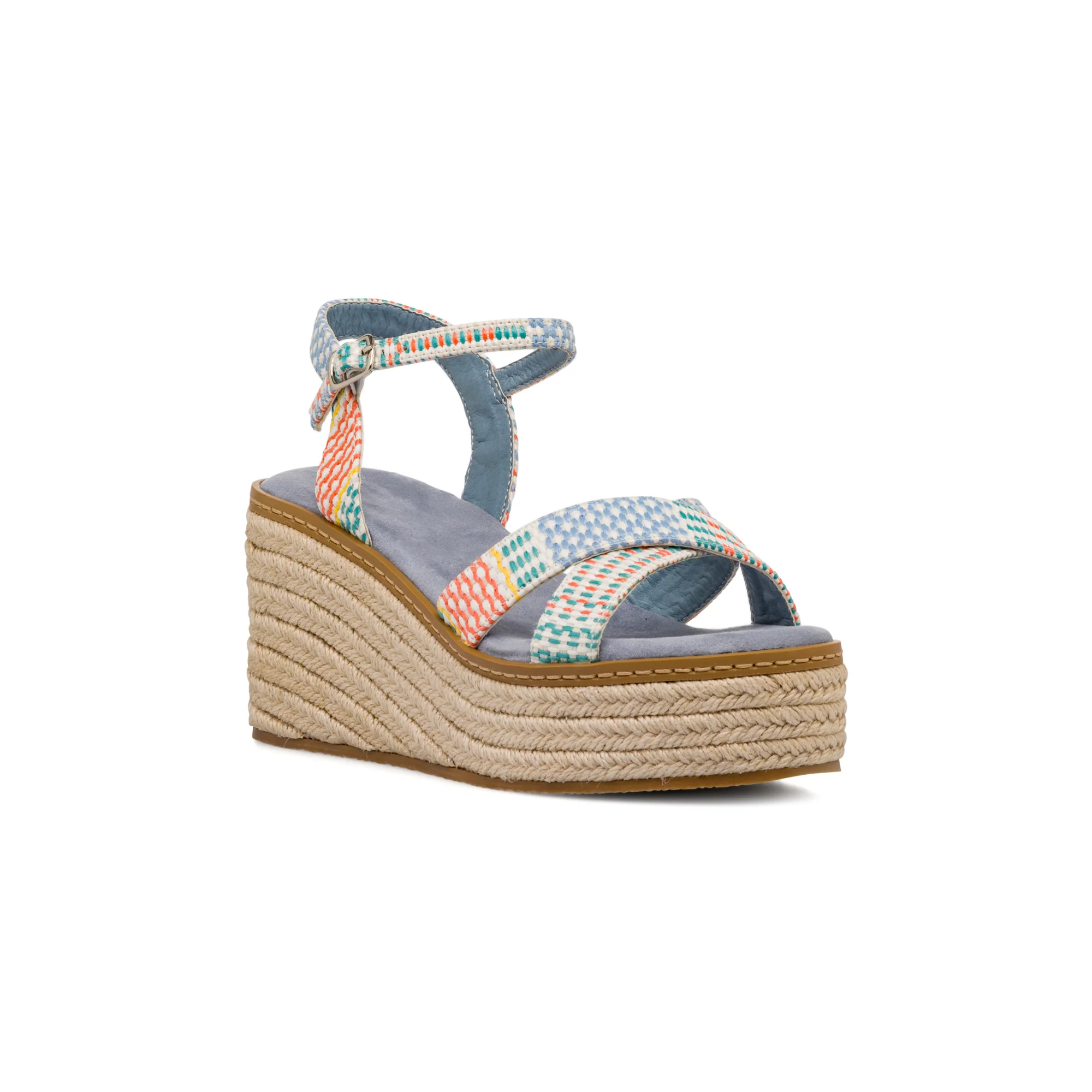 Sandali Zeppe Azzurri da Donna con tramatura effetto Rafia e tacco 7 cm Lora Ferres - Image 2