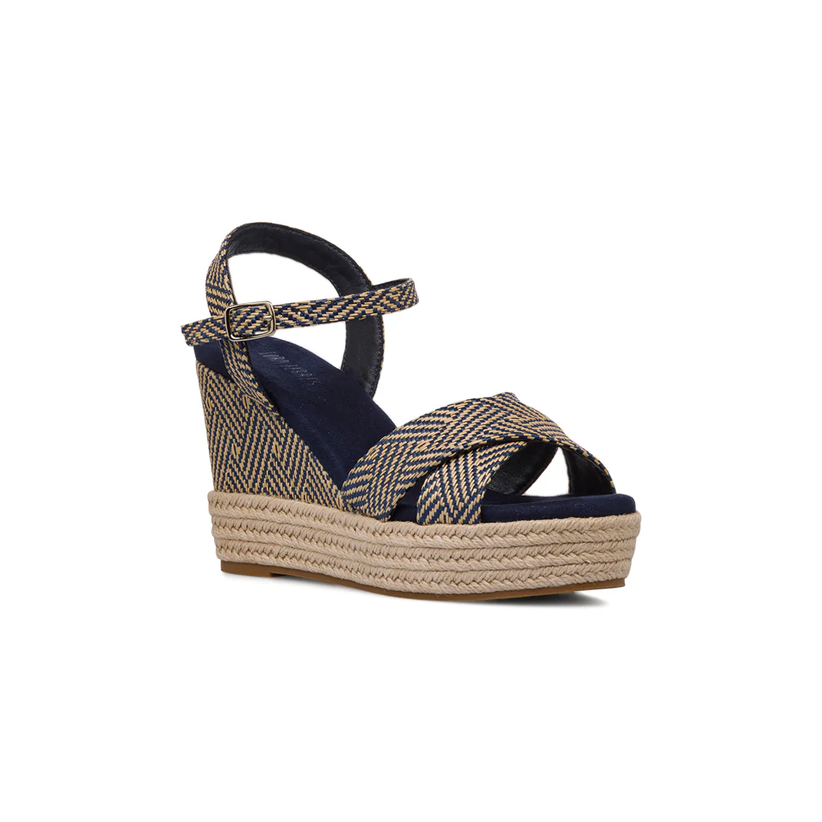 Sandali Zeppe Blu da Donna con tramatura effetto Rafia e tacco 9,5 cm Lora Ferres - Image 2