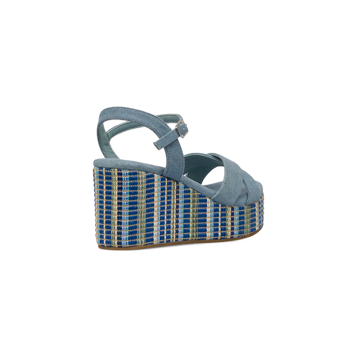 Sandali Zeppe blu effetto jeans da Donna con motivo zeppa 9 cm in tessuto Lora Ferres - Image 6