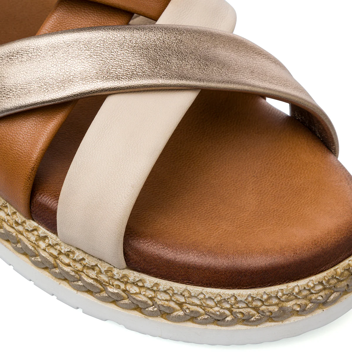 Sandali Zeppe cuoio e oro da Donna con dettaglio intreccio P Essentials - Image 4