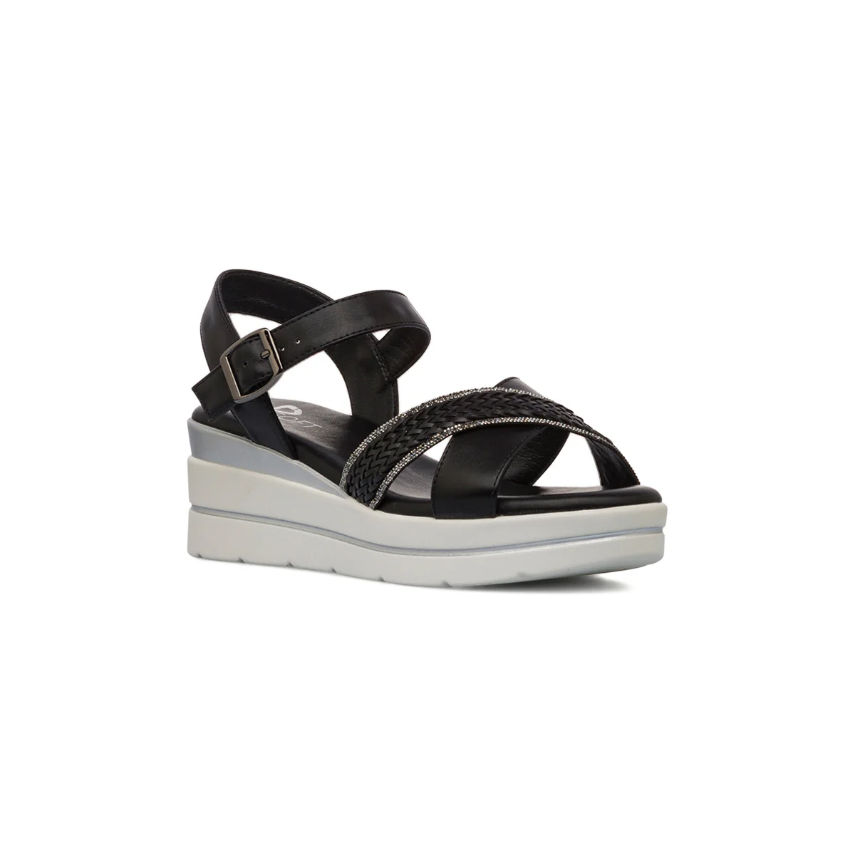 Sandali Zeppe Neri Comfort da Donna con motivo Intreccio P Soft - Image 2
