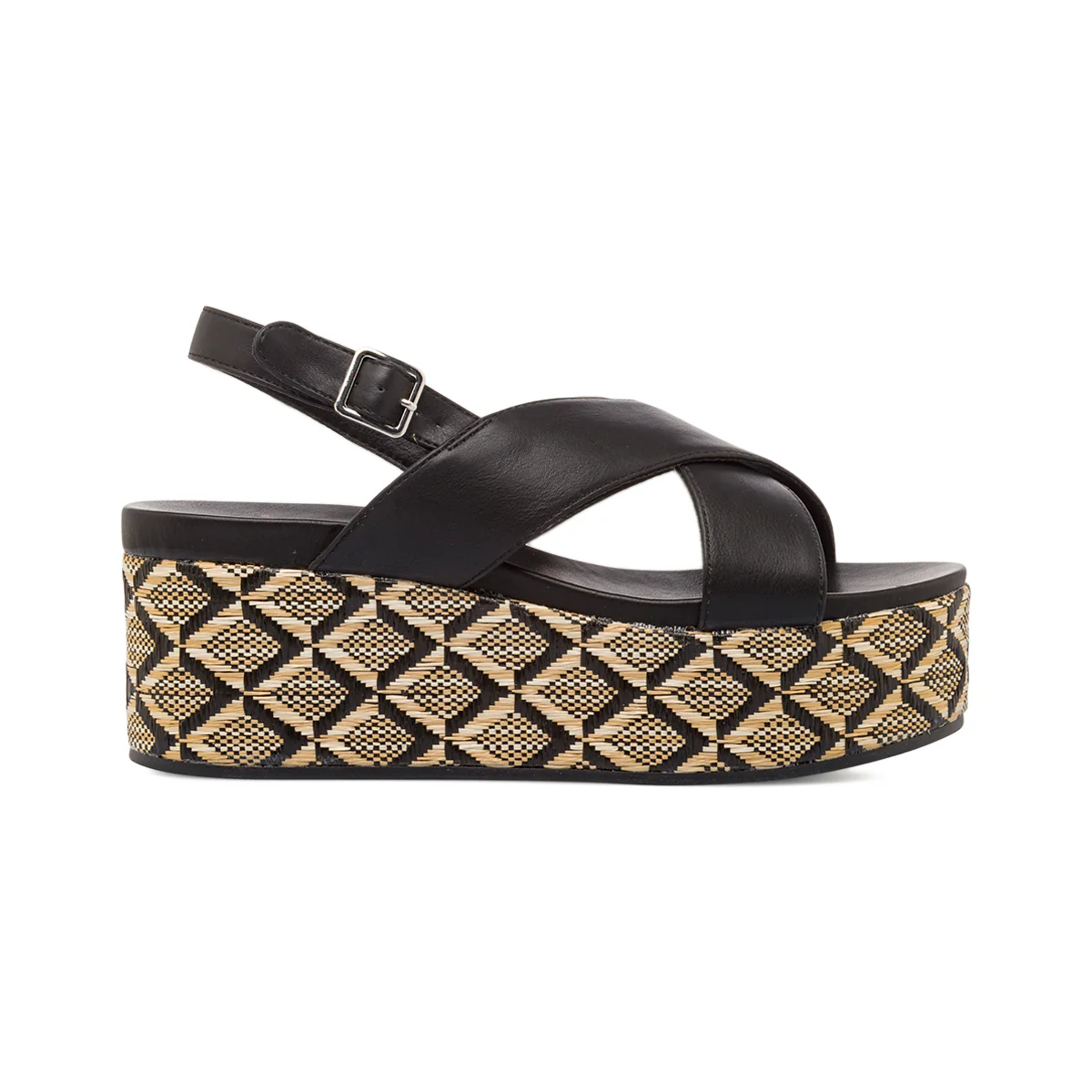 Sandali Zeppe Neri da Donna con Tacco 6 cm e Suola effetto Rafia Swish Jeans